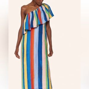 Mara Hoffman rainbow striped one shoulder midi dress